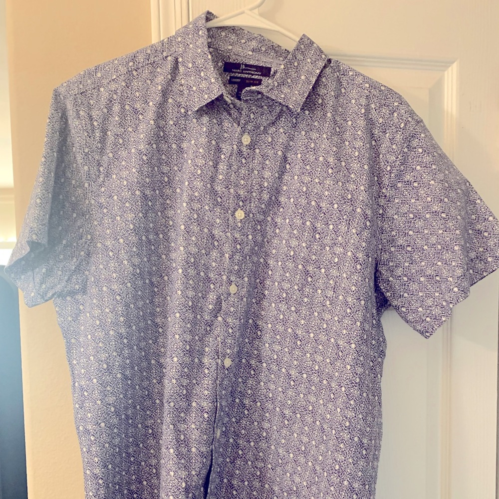 Marc Anthony Luxury Mens L purple patterned polo button down shirt